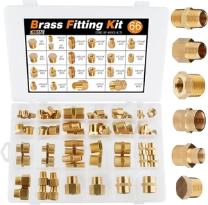 66tlg Messing Rohrverschraubungen Sortiment NPT Adapter Fitting Reduzierbuchse Sechskant Ni - Bild 1 von 12