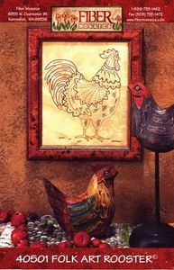 Folk Art Rooster Embroidered Chicken Wall Hanging Pattern - Picture 1 of 2
