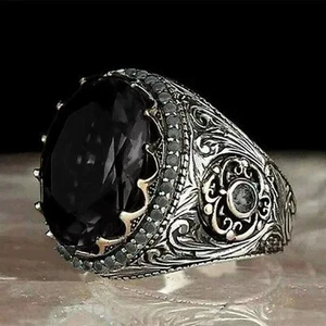 925 Sterling Silver Handmade Jewelry Black Men's Ring All Size Fashion Ring 2025 - Picture 1 of 24