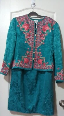 Adrianna Papell Seguro Seda Mujer Talla 14 Falda Traje 2 Chaqueta Rosa Inglesa De Colección Foto 1 de 4