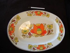Retro Enamelware Sanko Platter tray Floral "oven-to-table" 17.75"W 1960's Japan - Picture 1 of 12