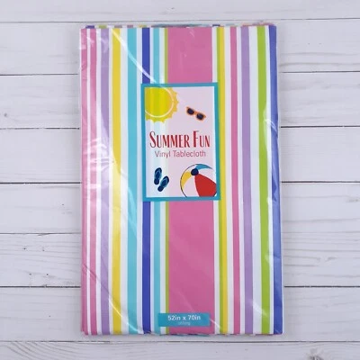 Vinyl Tablecloth Multi Color Striped 52x70 - Image 1 of 2