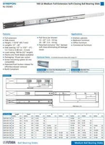 1 PAAR REPON #NJ35D65-24"-EZP SCHUBLADENFÜHRUNGEN, VOLLAUSZUG, SOFT-CLOSING, 100 PFUND - Bild 1 von 2