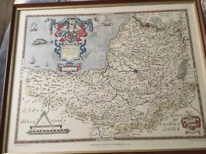 British Museum SAXTON’S 1557 Map Of SOMERSET 1961 Print Devon Dorset Framed - Picture 1 of 22
