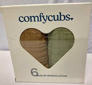 Comfycubs ~ Paños MUSLIN, Paquete de 6 (3 SAGE, 3 ARENA) ¡Nuevos! Toallas y toallitas - Imagen 1 de 4