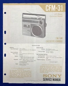 Original Sony CFM-31 FM/AM Cassette-Corder Service Manual - Picture 1 of 1