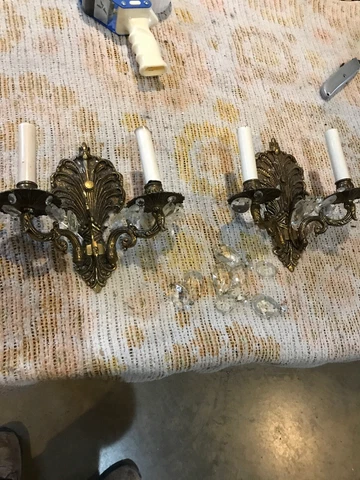 AN Pair Antique Spanish cast brass to arm wall sconce 9.75 x 9” Cover