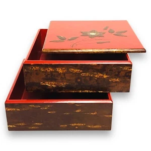 Japanese Jubako Bento Lunch Box Wooden Cherry Bark Lacquer 2 Tiers Stacking B27 - Picture 1 of 19
