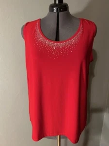 Camisa sin mangas roja con pedrería elástica talla grande Vejaiz Designs para mujer - Imagen 1 de 3