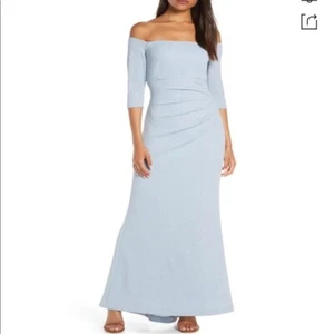 Eliza J Women's Dress Off The Shoulder Glitter Ladies Long Gown Blue Size 2 - Picture 1 of 12
