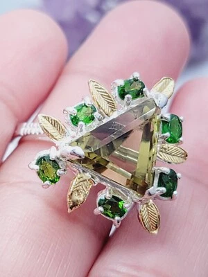 Anillo de cuarzo limón natural no mejorado .925 piezas por 1000 plata de ley, talla 8 Foto 1 de 4