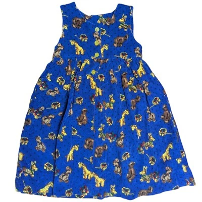 Девочек размер 6 винтажный вельветовое платье Pinafore синий w плюшевые медвежата, жирафы - читать - Изображение 1 из 4