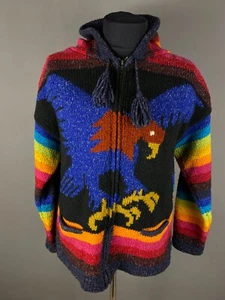 Ecuador Knitwear Hooded Cardigan Sweaters Eagle Wool Multicolor Mens Size L/XL - Picture 1 of 10