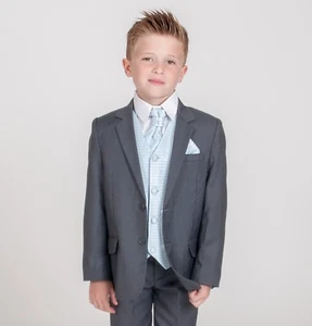 Niños Trajes Niños Gris Azul Chaleco Traje Boda PajeBoy Formal Fiesta 5 piezas Traje - Imagen 1 de 8