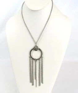 Silver Tone Necklace Fashion Jewelry Tassel Long Chain Pendant Circle - Picture 1 of 9