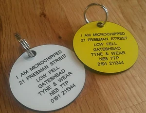 Pet Dog Cat ID Collar Tags Laser Engraved Free Multiple Sizes & Colours Free P&P - Picture 1 of 5