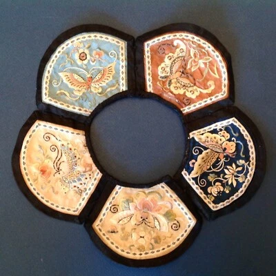 ~Antique Chinese Embroidery Silk Collar - Qing Dynasty Butterfly Design - Image 1 of 4