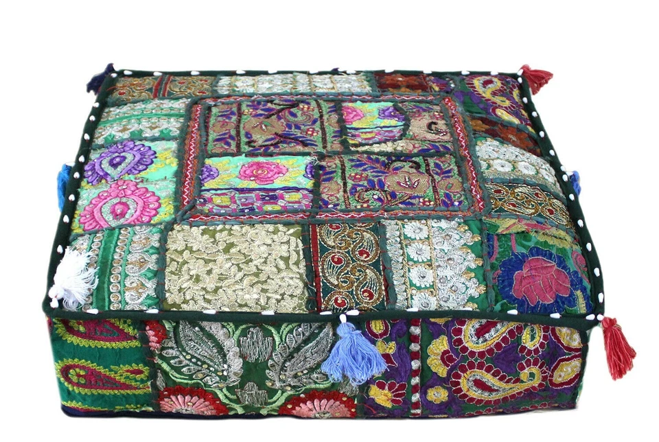 Funda de cojín de retazos de piso indio hecha a mano vintage para patio exterior 18x18" Foto 1 de 3