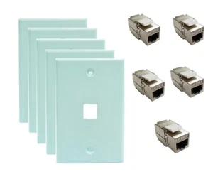 Sunnytech CAT7 Ketstone Jack w/Plate,RJ45 AWG23, Suppot 600MHz,10GBaseT,5 Pack - Picture 1 of 7