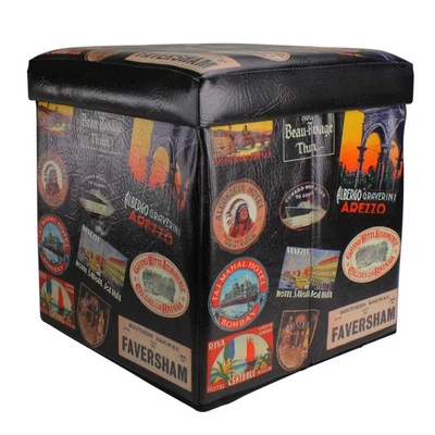 Northlight 15" Brown Travel Stickers Collapsible Wood Storage Ottoman - Image 1 of 4