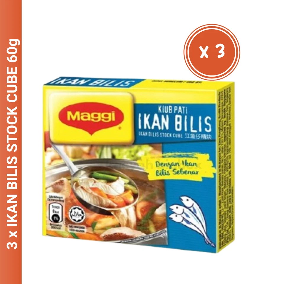 3 Paquetes 60g MAGGI Anchoas Ikan Bilis Stock Cubo Sabor para Sopas, Fideos de Arroz Foto 1 de 4
