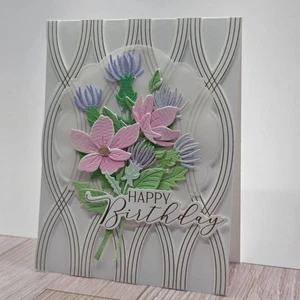 Handmade Greeting Card ocbrandy happy birthday gold embossed watercolor flowers - Picture 1 of 2