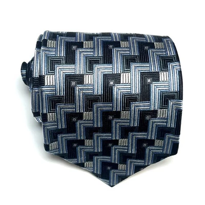 Corbata XMI Platino Hecha a Mano Para Hombre Jacquard Seda Geométrica Negra Azul Plata Foto 1 de 4