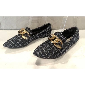 Steve Madden Famed Tweed Loafer Damen Schuhgröße 6M blau silber Slipper Kette - Bild 1 von 6
