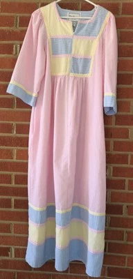 Saybury Seersucker Zip-up Long House Dress Gown Rainbow Pastel Colors Size Med. - Image 1 of 4