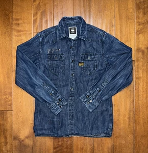 Camisa G-Star Raw Hombre Mediana Azul Medianoche Koble Denim Manga Larga Botón Occidental - Imagen 1 de 23