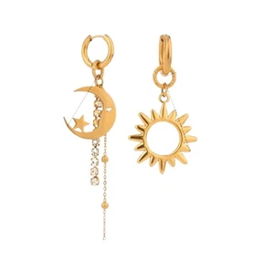 Celestial Sun Moon Star Dangle Earrings Gold Tone Asymmetrical Celestial - Picture 1 of 4