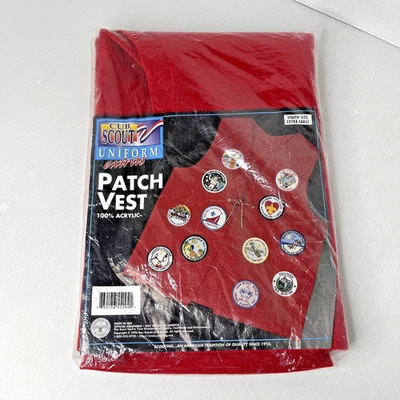 BSA CUB SCOUT UNIFORM PATCH RED Acrylic VEST Youth Size XL New In Original Pkg - Image 1 of 4
