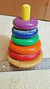 Vintage Holgate Holz Kinder farbige Ringe Stapelspielzeug B-214 - Bild 1 von 6