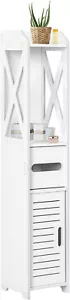 Badezimmerschrank Schmal Hochschank Stehender Badschrank Badmöbel Schrank Weiß - Bild 1 von 8