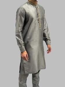 Boys Grey Silky Beadwork Trouser Suit - Picture 1 of 4