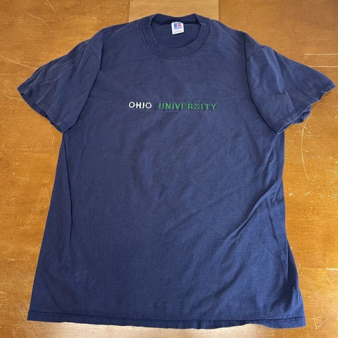 Vintage Ohio Bobcats Shirt Mens Large Blue Short Sleeve Russell Athletic USA Cover