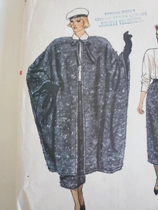 Uncut Vtg 80s JUMBO GIANT CAPE COAT Vogue 9091 Couture Look RETRO Sz 8-12 - Picture 1 of 3