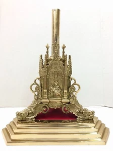 GOTHIC STYLE BRASS BASE STAND FOR CHURCH PROCESSIONAL CROSS - #41 (CHALICE CO.) - Picture 1 of 9