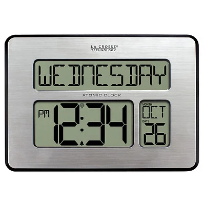 513-1419 La Crosse Technology Large 2" Numbers Atomic Digital Wall Clock IN Temp - Image 1 of 4