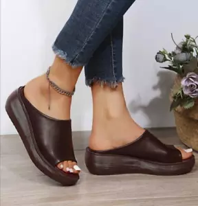 Summer Women Casual Sandal Slider Beach Shoes Outdoor Platform Peep Toe Slippers - Picture 1 of 12