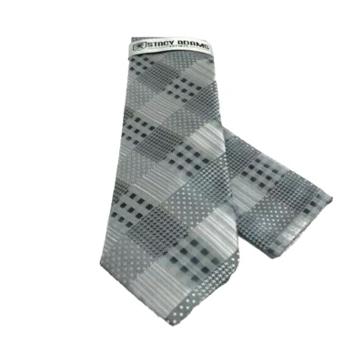 Stacy Adams Men's Tie Hanky Set Silver Charcoal Gray Microfiber Hand Made 3.25" - Image 1 of 3
