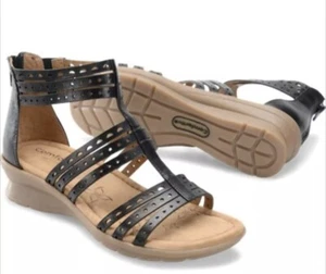 COMFORTIVA Kaelin Gladiator Sandals 6.5 Black Leather Zip Geometric Boho Artsy - Picture 1 of 19