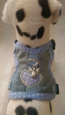 Hundegeschirr XS, Softgeschirr, Brustgeschirr, Halsband, Welpen, Jeans Punkte - Bild 1 von 4