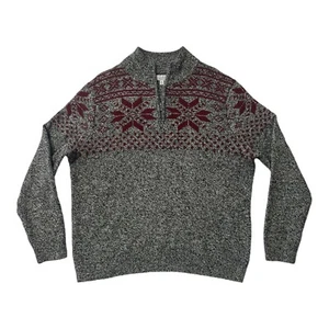 Croft & Barrow Men's Snowflake Sweater Long Sleeve 1/4 Zip Gray Red Size XL - Picture 1 of 20