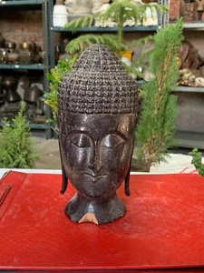 Antique Hand Crafted Original Wooden Tibetan Buddhist Lord Buddha Head Statue 8" - Picture 1 of 16