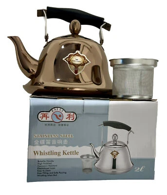 Whistling 不锈钢炉灶 茶壶 带注入器 坚固的茶壶 / 2 升 — 第 1/4 张图片