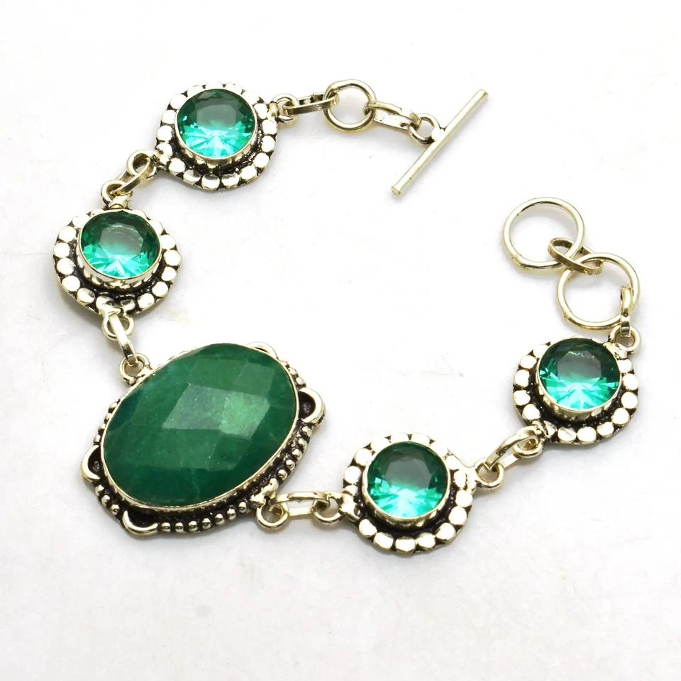 Pulsera hecha a mano con piedras preciosas de apatita esmeralda simulada joyería 19 Gms AB 25695 Foto 1 de 1