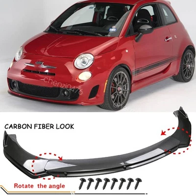 For 2013 Fiat 500 Abarth Carbon Style Front Bumper Lip Splitter Spoiler 4PCS Kit Foto 1 de 4