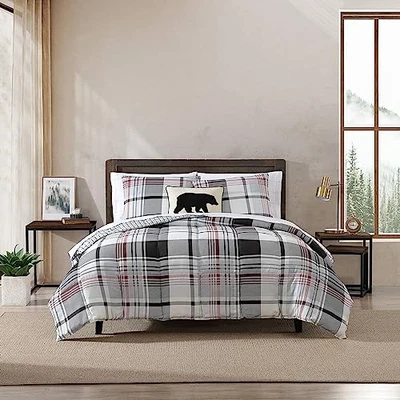 Juegos de funda nórdica y farsa de gamuza texturizada Eddie Bauer (Normandy Plaid-Negro Rojo) Foto 1 de 4
