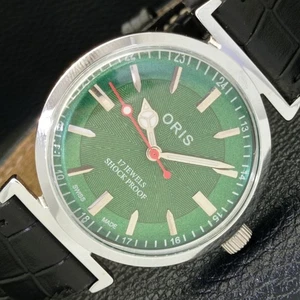 VINTAGE HAND-WINDING SWISS MENS REFURBISHED GREEN COLOR DIAL WATCH a438043-a - Picture 1 of 10